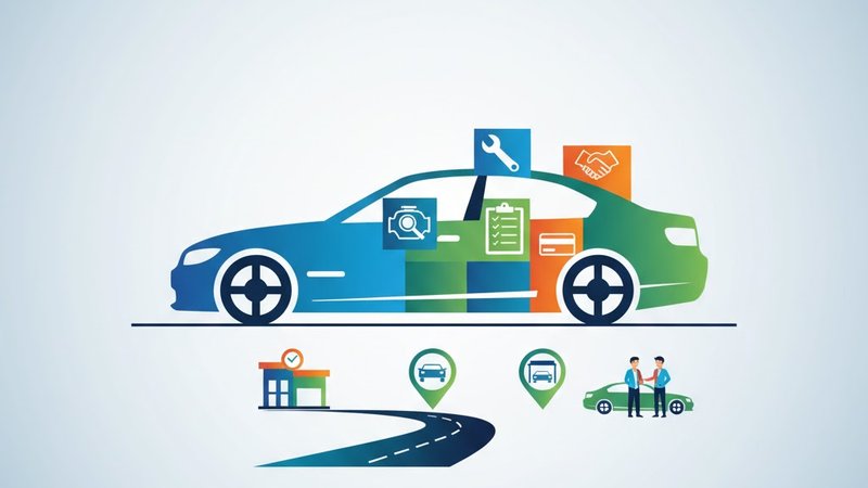 Современная иллюстрация для статьи о выборе подержанного автомобиля от дилера Авто Борovka.