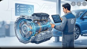 Современная иллюстрация автомобиля Volkswagen Golf для статьи о проверке коробки передач DSG